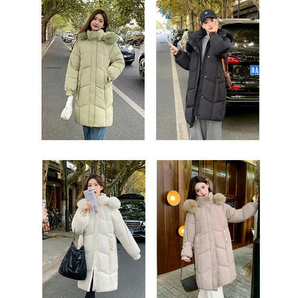 Women's Long Down Coat with Faux Fur Hood Padded Puffer Jacket