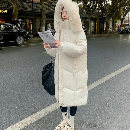 Women's Long Down Coat with Faux Fur Hood Padded Puffer Jacket