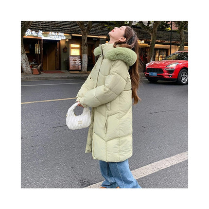 Women's Long Down Coat with Faux Fur Hood Padded Puffer Jacket