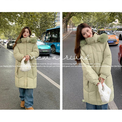 Women's Long Down Coat with Faux Fur Hood Padded Puffer Jacket