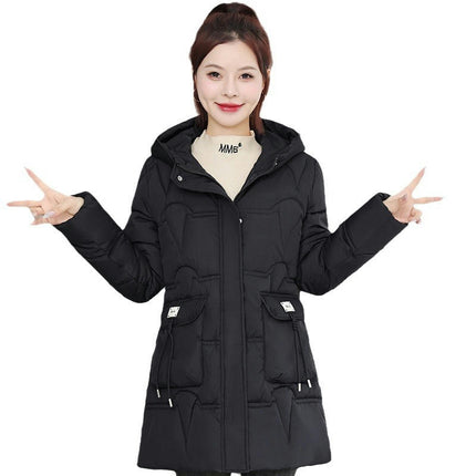 Puffer Jacket for Women Hooded Winter Coat Mid-Length Outerwear