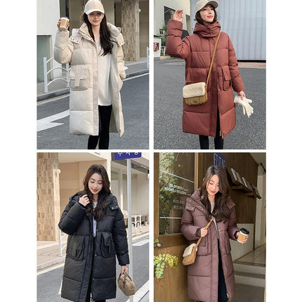 Women's Long Quilted Puffer Coat Winter Padded Jacket Outwear with Hood