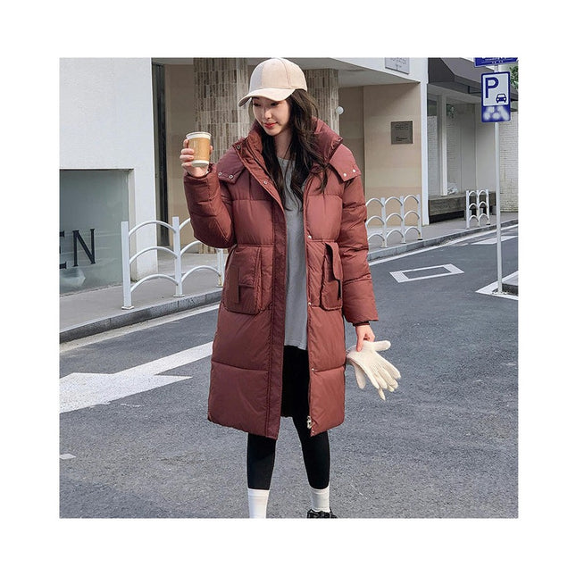 Women's Long Quilted Puffer Coat Winter Padded Jacket Outwear with Hood