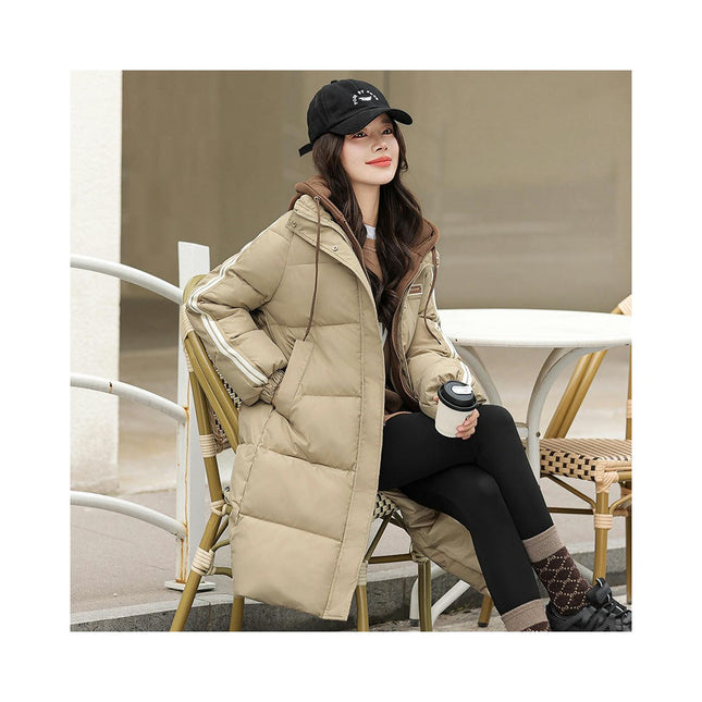 Women's Thickened Down Coat Winter Puffer Long Padded Jacket Outwear with Hood