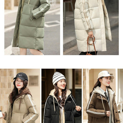 Women's Thickened Down Coat Winter Puffer Long Padded Jacket Outwear with Hood