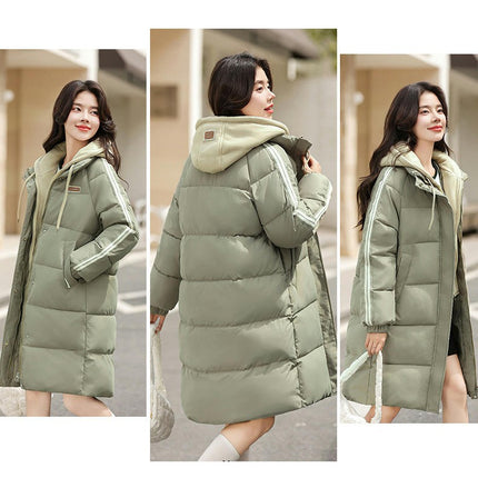 Women's Thickened Down Coat Winter Puffer Long Padded Jacket Outwear with Hood