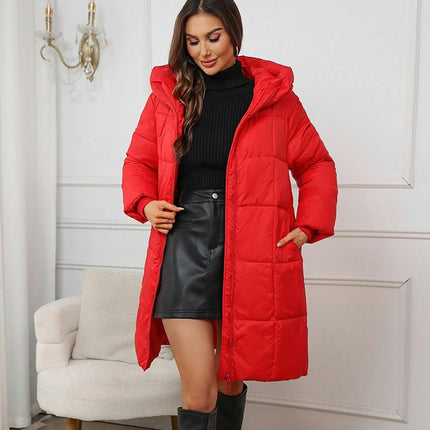 Long Winter Coats for Women Puffer Padded Jacket Outwear with Hood