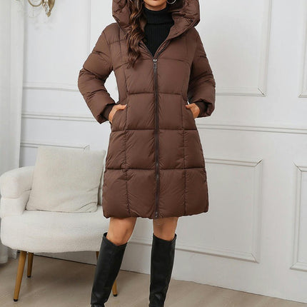 Long Winter Coats for Women Puffer Padded Jacket Outwear with Hood