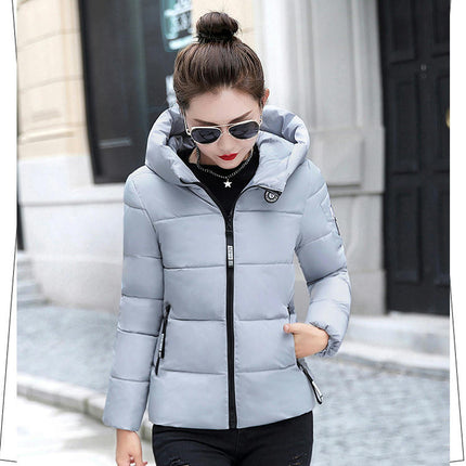 Women's Puffer Jacket Long Sleeve Hooded Padded Jacket Winter Short Zip Up Coat