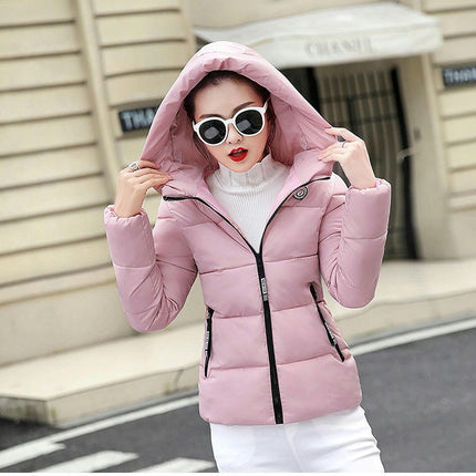 Women's Puffer Jacket Long Sleeve Hooded Padded Jacket Winter Short Zip Up Coat