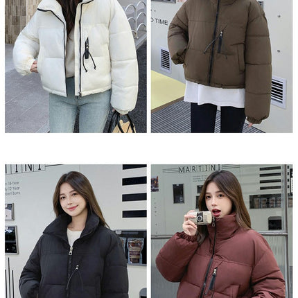 Womens Puffer Jacket Cropped Long Sleeve Zip Up Baggy Short Down Coats