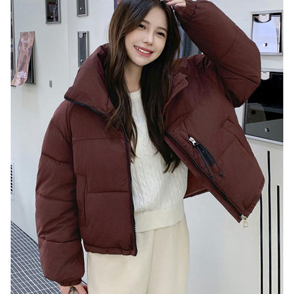 Womens Puffer Jacket Cropped Long Sleeve Zip Up Baggy Short Down Coats