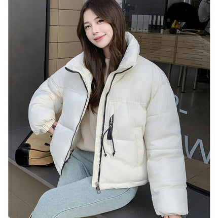 Womens Puffer Jacket Cropped Long Sleeve Zip Up Baggy Short Down Coats