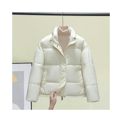 Women Cropped Long Sleeve Stand Collar Puffer Jacket Winter Quilted Coats