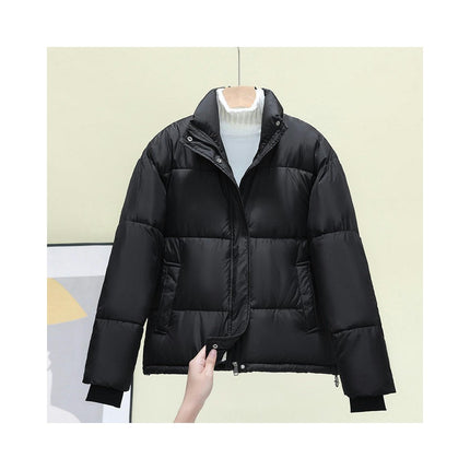 Women Cropped Long Sleeve Stand Collar Puffer Jacket Winter Quilted Coats