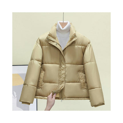 Women Cropped Long Sleeve Stand Collar Puffer Jacket Winter Quilted Coats