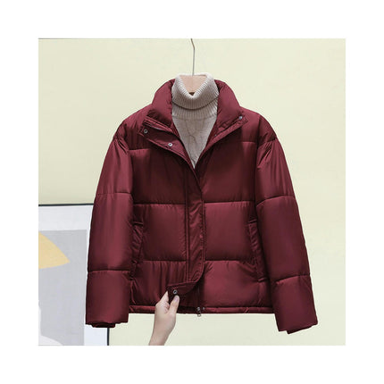 Women Cropped Long Sleeve Stand Collar Puffer Jacket Winter Quilted Coats