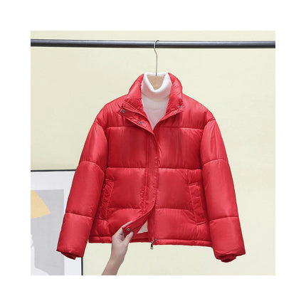 Women Cropped Long Sleeve Stand Collar Puffer Jacket Winter Quilted Coats