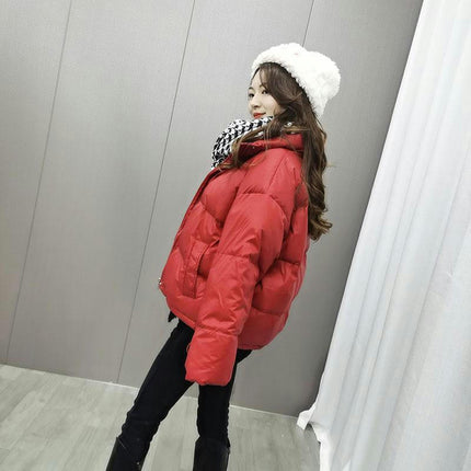 Women Cropped Long Sleeve Stand Collar Puffer Jacket Winter Quilted Coats