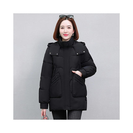 Women's Winter Thicken Puffer Coat Cropped Jackets with Removable Hood