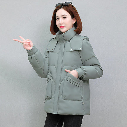 Women's Winter Thicken Puffer Coat Cropped Jackets with Removable Hood