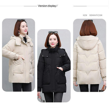 Women's Winter Thicken Puffer Coat Cropped Jackets with Removable Hood