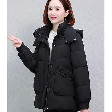 Women's Winter Thicken Puffer Coat Cropped Jackets with Removable Hood