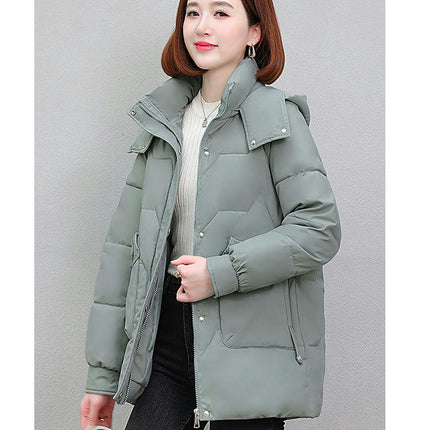 Women's Winter Thicken Puffer Coat Cropped Jackets with Removable Hood