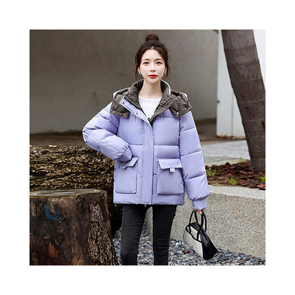 Women's Cropped Puffer Thickened Coat Winter Long Sleeve Quilted Jacket with Hood