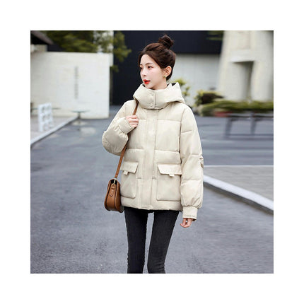 Women's Cropped Puffer Thickened Coat Winter Long Sleeve Quilted Jacket with Hood