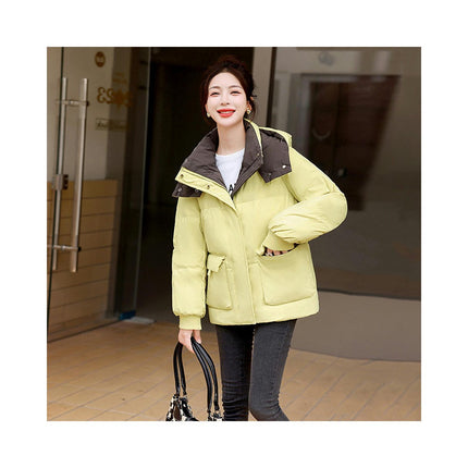 Women's Cropped Puffer Thickened Coat Winter Long Sleeve Quilted Jacket with Hood