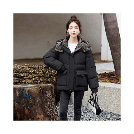 Women's Cropped Puffer Thickened Coat Winter Long Sleeve Quilted Jacket with Hood