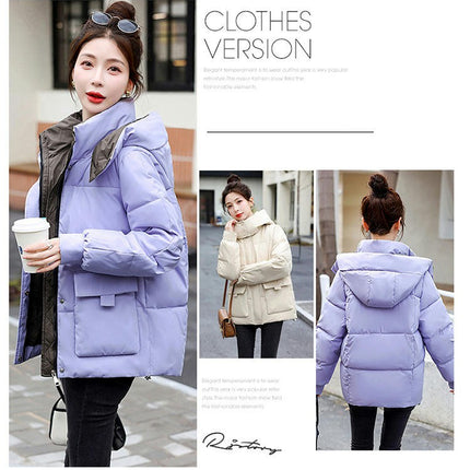 Women's Cropped Puffer Thickened Coat Winter Long Sleeve Quilted Jacket with Hood