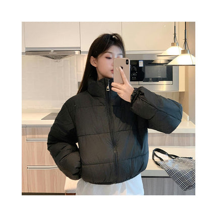 Women' s Cropped Puffer Jacket Padded Long Sleeve Coats Winter Puffy Outerwear