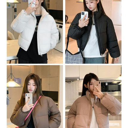 Women' s Cropped Puffer Jacket Padded Long Sleeve Coats Winter Puffy Outerwear