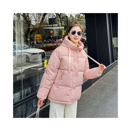 Women's Long Sleeve Hooded Padded Puffer Jacket Winter Cropped Zip Up Quilted Coat