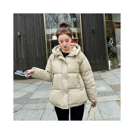 Women's Long Sleeve Hooded Padded Puffer Jacket Winter Cropped Zip Up Quilted Coat