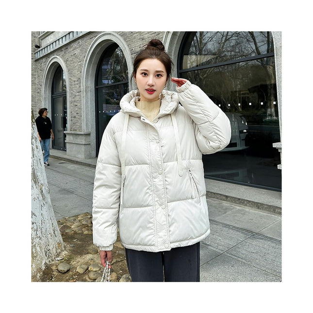 Women's Long Sleeve Hooded Padded Puffer Jacket Winter Cropped Zip Up Quilted Coat