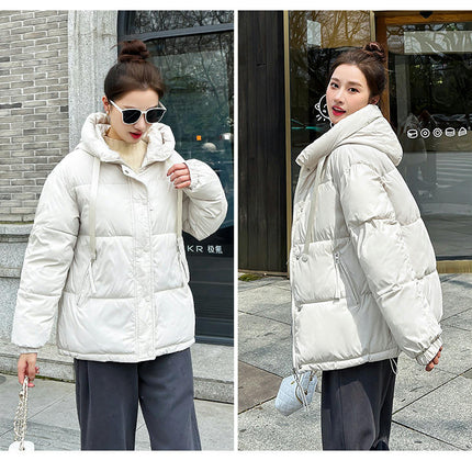 Women's Long Sleeve Hooded Padded Puffer Jacket Winter Cropped Zip Up Quilted Coat