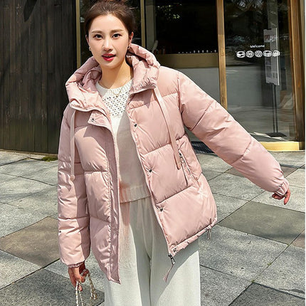 Women's Long Sleeve Hooded Padded Puffer Jacket Winter Cropped Zip Up Quilted Coat