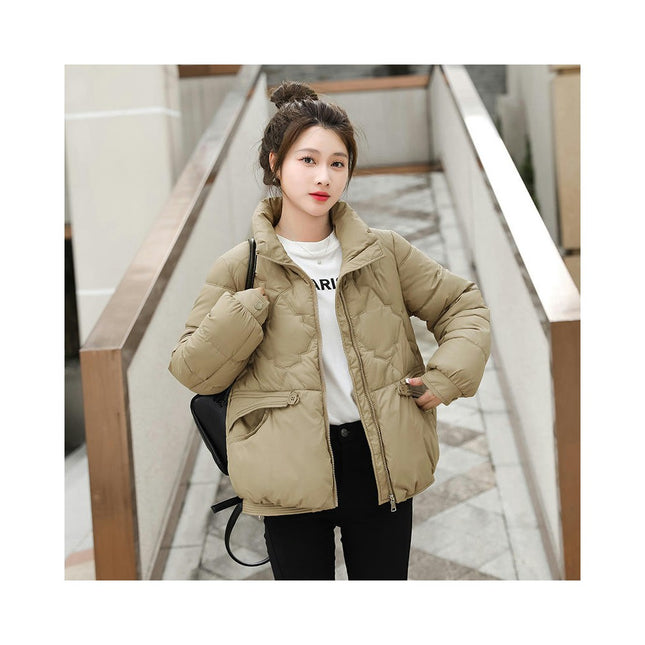 Women's Winter Long Sleeve Down Coat Zip Up Baggy Cropped Puffer Jacket