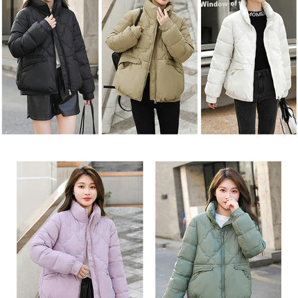 Women's Winter Long Sleeve Down Coat Zip Up Baggy Cropped Puffer Jacket