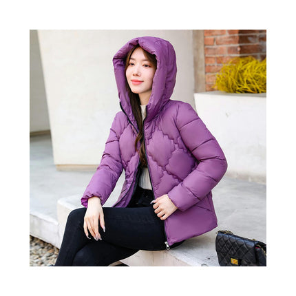 Women's Cropped Puffer Jacket Outerwear Hooded Padded Winter Coat