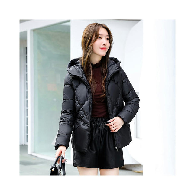 Women's Cropped Puffer Jacket Outerwear Hooded Padded Winter Coat