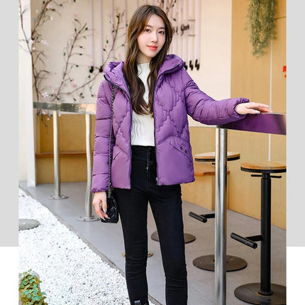 Women's Cropped Puffer Jacket Outerwear Hooded Padded Winter Coat