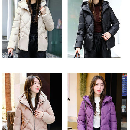 Women's Cropped Puffer Jacket Outerwear Hooded Padded Winter Coat