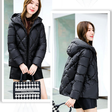 Women's Cropped Puffer Jacket Outerwear Hooded Padded Winter Coat