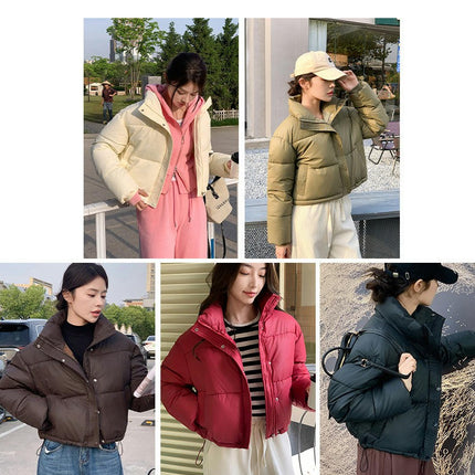 Womens Winter Quilted Puffer Jacket Long Sleeve Zip Up Baggy Cropped Coats