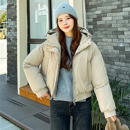 Women's Winter Cropped Puffer Jacket Long Sleeve Hooded Baggy Down Coat