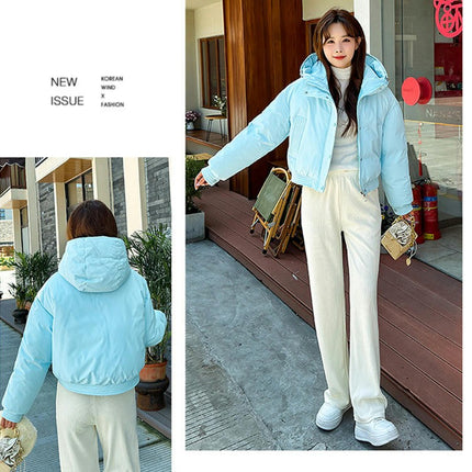 Women's Winter Cropped Puffer Jacket Long Sleeve Hooded Baggy Down Coat